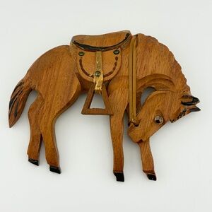 Vintage 1940’s Folk Art Bucking Bronco Wooden Horse Figurine Brooch